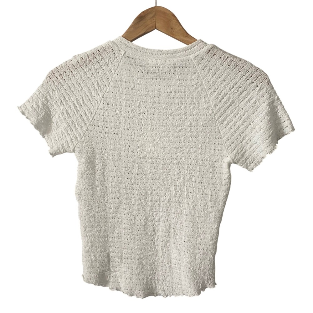 Storia Anthropologie Women Sm White Textured Pointelle Raglan Short Sleeve Top - Picture 2 of 5
